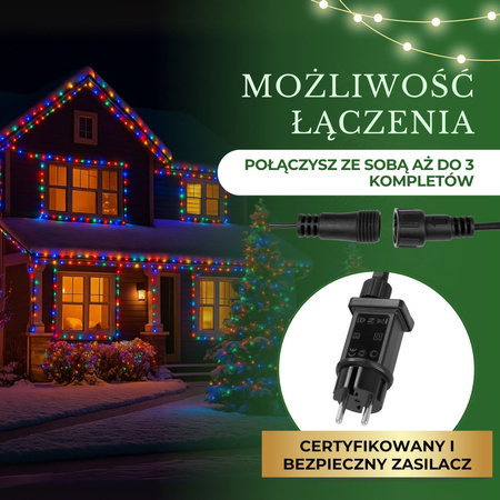 Lampki choinkowe 300 LED 15 m multikolor zewnętrzne oświetlenie świąteczne