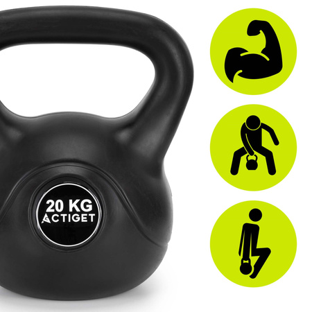 Kettlebell do ćwiczeń 20 kg hantla, odważnik treningowy ABS kula czarna