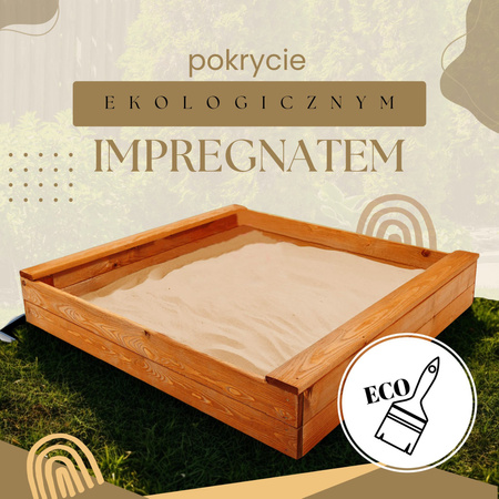Piaskownica dla dzieci  120x120 cm drewniana impregnowana, z agrowłókniną