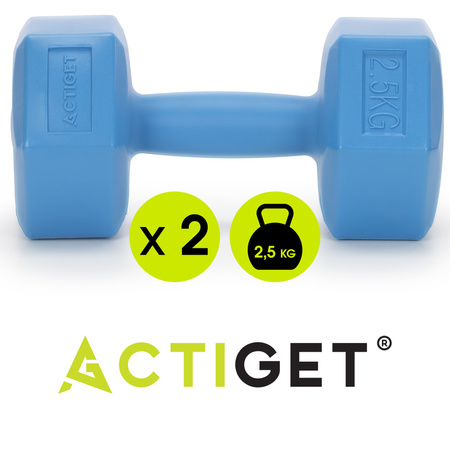 Hantle 2x2,5kg hexagonalne do ćwiczeń fitness ciężarki zestaw 2 szt. niebieskie