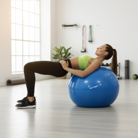Piłka fitness 55 cm do ćwiczeń pilates i jogi z pompką, gimnastyczna, niebieska