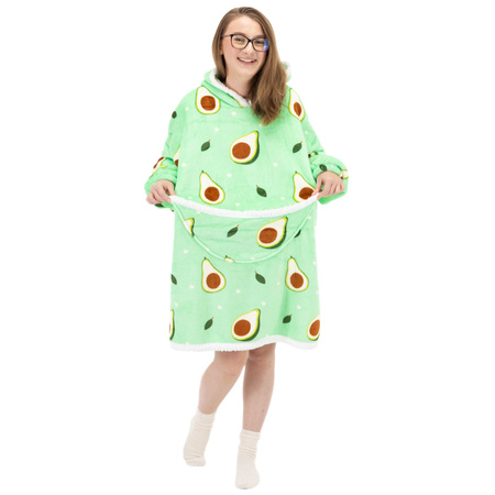 Bluza koc damska 2w1 kocobluza z kapturem ciepła oversize szlafrok futrzak awokado