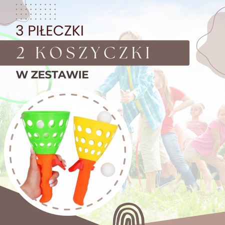 Catch ball - rzuć i złap piłkę, gra zręcznościowa 2 koszyczki z wyrzutnią, 3 piłeczki