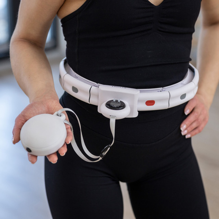 Hula hop fitness składane z obciążeniem, licznikiem i wypustkami masującymi, biało-szare