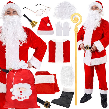 Strój Mikołaja 12 elementów, świąteczny kostium czerwony przebranie mikołajki