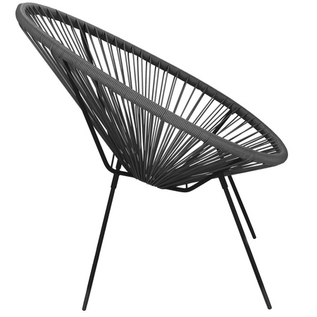 Rattanowy fotel ogrodowy, wys. 86 cm ażurowe krzesło owalne na zewnątrz, szary