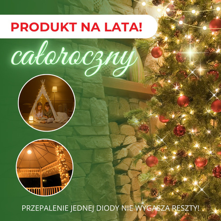 Lampki choinkowe 25,5m biały ciepły 300 led oświetlenie świąteczne IP44