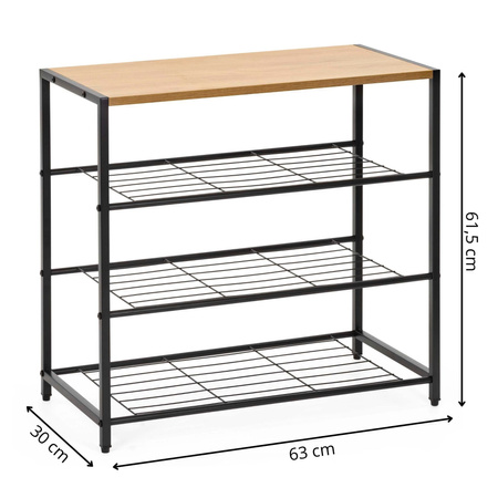 Stojak na buty 4 poziomy 61,5 x 63 x 30 cm regał na obuwie szafka stalowa z półkami czarna