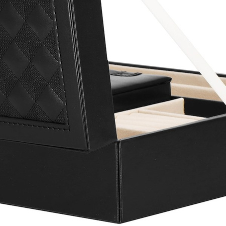 Szkatułka na biżuterię ekoskóra 25x25x8,5 cm czarny kuferek z przegródkami