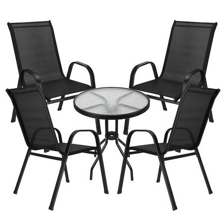 Zestaw mebli ogrowowych stół okrągły i 4 krzesła metalowe czarne komplet ogrodowy
