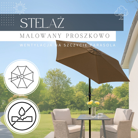 Parasol ogrodowy 260 cm składany na balkon duży brązowy