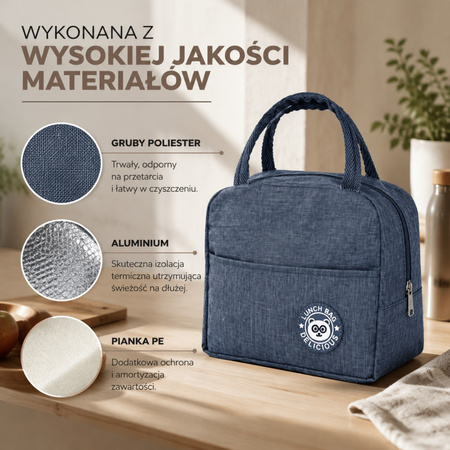 Torba termiczna na żywość 5 L chłodząca na piknik plażę granatowa
