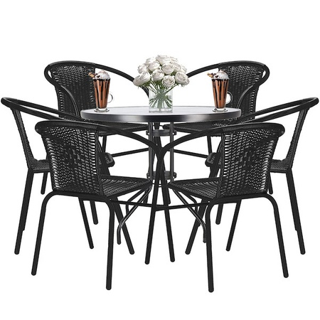 Meble na balkon: stolik kawowy, 6 krzeseł metalowych do ogrodu czarne