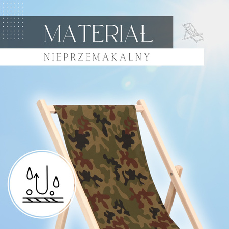 Leżak plażowy składany, drewniany z materiałem moro