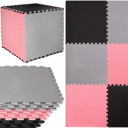 Mata piankowa kwadraty 179x179 cm szare, czarne, różowe puzzle pianka EVA