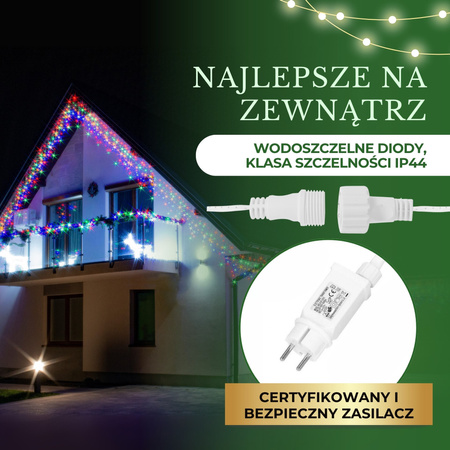 Kurtyna świetlna 1000 led girlanda, lampki wewnętrzno-zewnętrzne 45 m sople multikolor