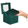 Szkatułka na biżuterię 12x12x12 cm zielony kuferek z przegródkami i lusterkiem welurowy