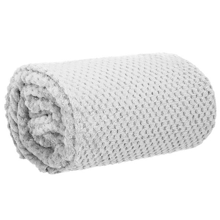 Narzuta na łóżko, pled 200x220 cm dwustronny, tłoczony koc na kanapę jasny popiel