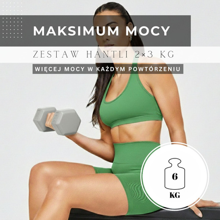 Hantle 2x3 kg hexagonalne do ćwiczeń fitness ciężarki zestaw 2 szt. szare