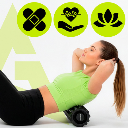 Roller fitness do masażu ciała, masażer piankowy wałek średnio twardy, czarny