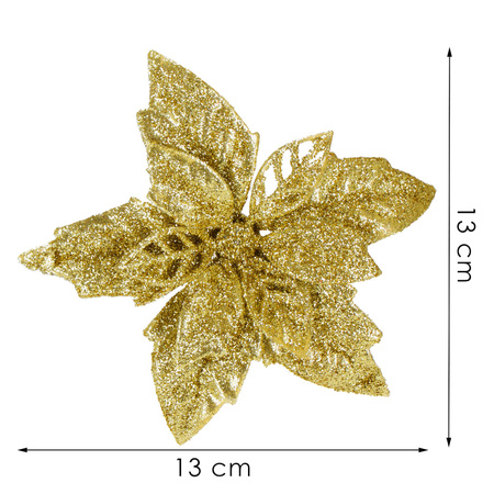 Poinsecja, sztuczny kwiat 12 cm gwiazda betlejemska złota z brokatem