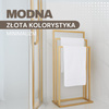 Wieszak łazienkowy na ręczniki, 86 cm metalowy stojak wolnostojący trzy ramiona, złoty