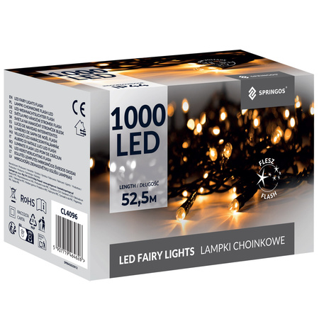 Lampki choinkowe 1000 LED 50 m ciepły biały + flash zewnętrzne oświetlenie świąteczne