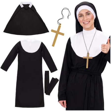 Kostium zakonnicy M z krzyżem, habit, przebranie na Halloween, bal, karnawał strój, przebranie