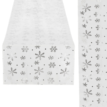 Bieżnik na stół 183x35cm obrus świąteczny ze śnieżynkami biały