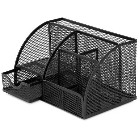 Przybornik biurkowy metalowy z szufladką, organizer 22x14x13 cm pojemnik 6 komór