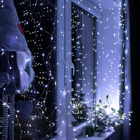 Kurtyna świetlna 300 led lampki choinkowe wewnętrzno-zewnętrzne sople biały zimny + flash