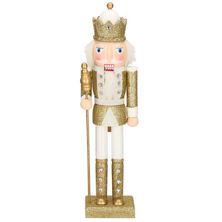 Dziadek do orzechów 38 cm z berłem, ozdoba świąteczna, figurka drewniany żołnierzyk brokatowo złoty