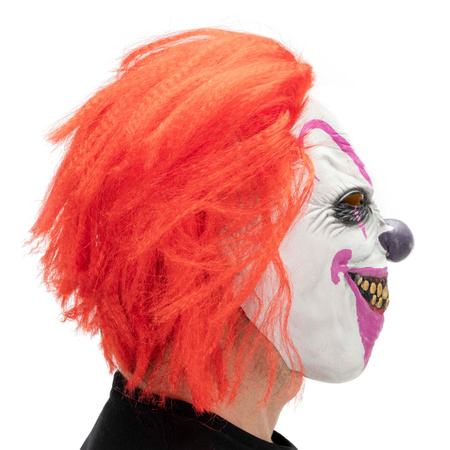 Straszny klaun maska na Halloween zabójca krwawy claun z włosami przebranie horror cosplay