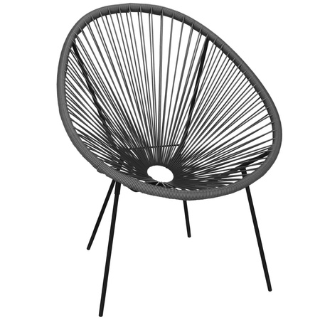 Rattanowy fotel ogrodowy, wys. 86 cm ażurowe krzesło owalne na zewnątrz, szary