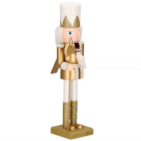 Dziadek do orzechów 38 cm z toporem, ozdoba świąteczna, figurka drewniany żołnierzyk złoty
