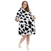 Bluza koc damska 2w1 kocobluza z kapturem ciepła oversize szlafrok futrzak czarno-biała
