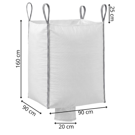 Worek Big bag na gruz z lejem 1000 kg wytrzymały 160x90x90 cm kontener z uchwytami biały