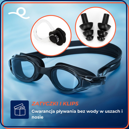 Okulary pływackie anti-fog, UV okularki do pływania na basen zestaw gogle etui zatyczki