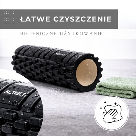 Roller fitness do masażu ciała, średnio twardy, wałek z wypustkami, czarny