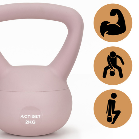 Kettlebell miękki 2kg ciężar do ćwiczeń, kula treningowa, fitness, jasnoróżowy