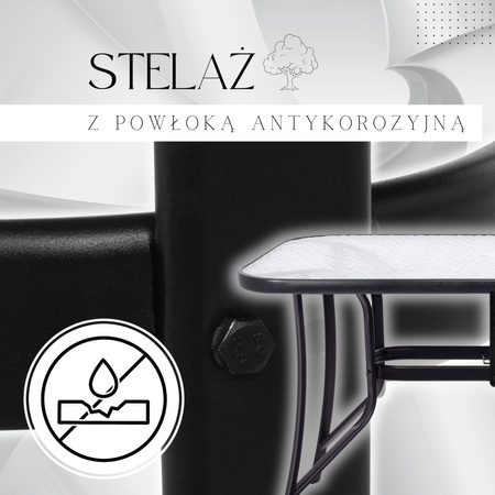 Stół ogrodowy i na taras ze szklanym blatem, metalowy czarny 150 cm