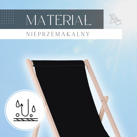 Leżak plażowy składany, drewniany z czarnym materiałem