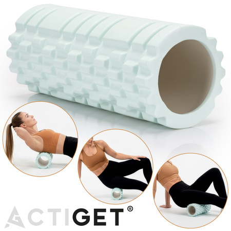 Roller fitness do masażu ciała, średnio twardy, wałek z wypustkami, miętowy