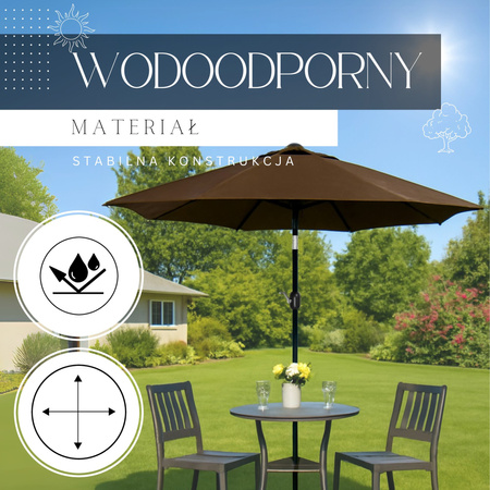 Parasol ogrodowy 260 cm składany na balkon duży brązowy