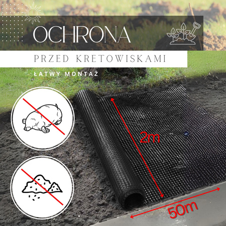 Siatka na krety 2 m x 50 m przeciw kretom, nornicom 45g/m2
