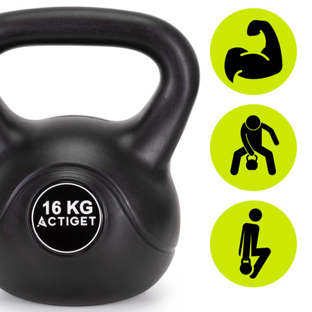 Kettlebelle 16 kg ABS odważnik kulowy do ćwiczeń siłowych hantla do treningu kula czarna