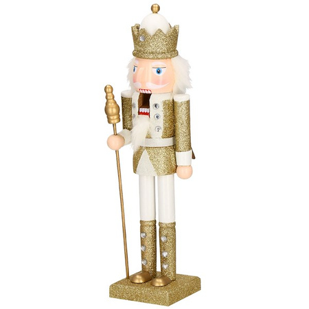 Dziadek do orzechów 38 cm z berłem, ozdoba świąteczna, figurka drewniany żołnierzyk brokatowo złoty