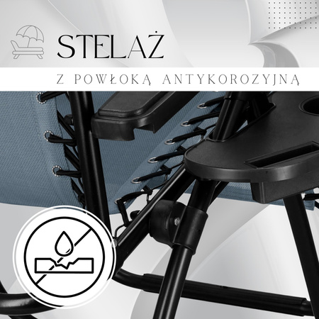 Leżak ogrodowy grawitacyjny z zagłówkiem szary zestaw 2 szt.