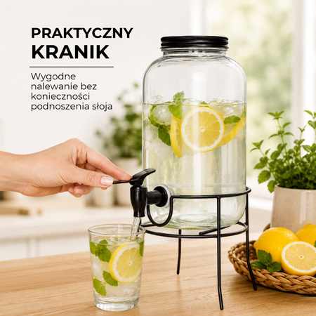 Szklany słój z kranikiem, 3,2l pojemnik na lemoniadę dyspozytor do napojów dozownik