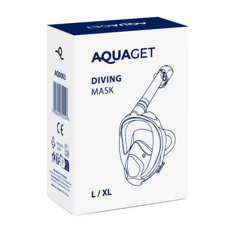 Maska do snorkelingu, nurkowania L/XL pełnotwarzowa z rurką, uchwyt na kamerę, AntiFog, DryTop